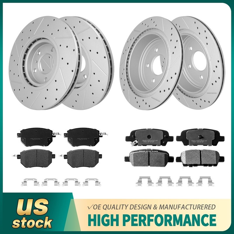 Front & Rear Drilled Disc Rotors+Brake Pads q/Clips for Nissan Murano 2005-2007