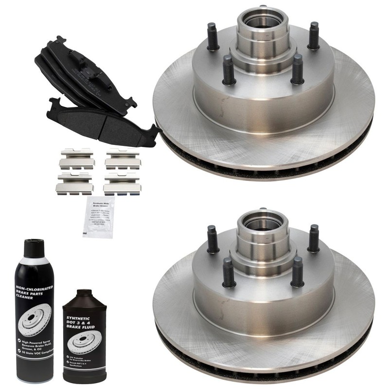 TRQ Front Brake Rotor & Semi Metallic Pad Kit w/Fluids for E150 F150 gallery