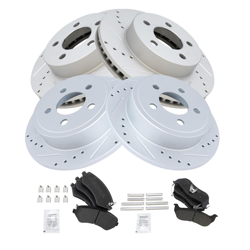 TRQ Performance Drilled Slotted Brake Rotor & Metallic Pad Front & Rear Kit gallery