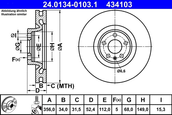 ATE 24.0134-0103.1 Brake Disc for Audi