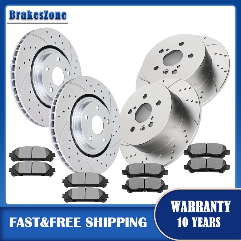 Front Rear Brake Rotors Pads fit for Toyota Highlander 2008-2013 2014 Drilled