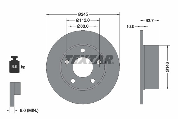 Textar 92057503 Brake Disc for Audi, Audi (FAW), Skoda, VW, VW (SVW)