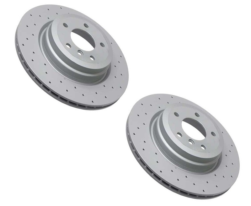 Pair Set of 2 Rear Zimmermann Brake Disc Rotors Drilled for BMW E90 E92 E93 E84