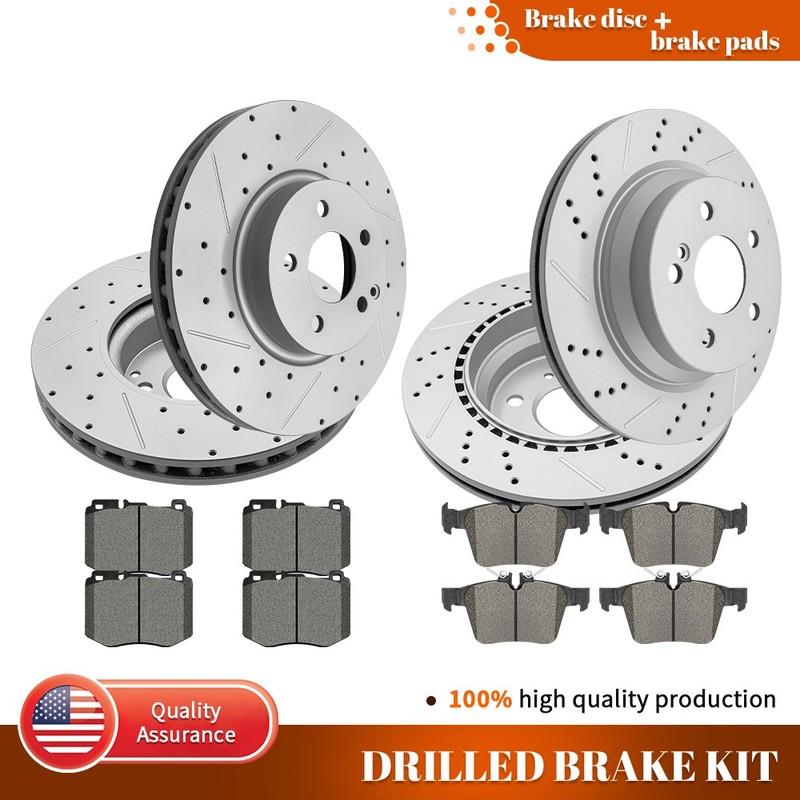 For Mercedes-Benz C300 C400 C350e 342mm Front &300mm Rear Disc Rotors Brake Pads