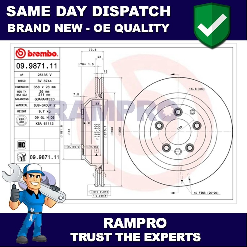 Rampro Rear Brake Disc Fits Audi Q7 Porsche Cayenne VW Touareg + Other Models gallery