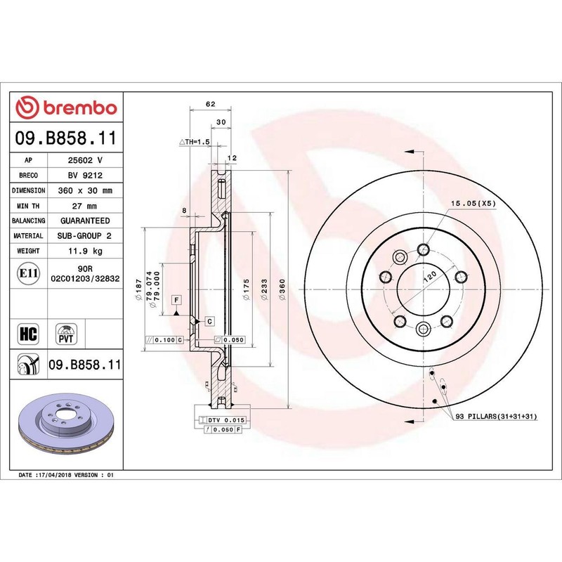 Disc Brake Rotor Front 09.B858.11-AK Fits 2014-2016 Land Rover LR4 gallery