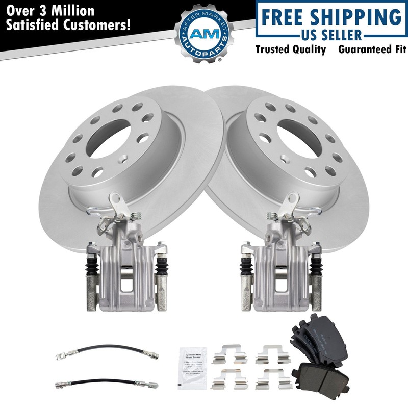 Rear Brake Pad & Rotor Kit Semi-Metallic Premium G-Coated For Audi Volkswagen