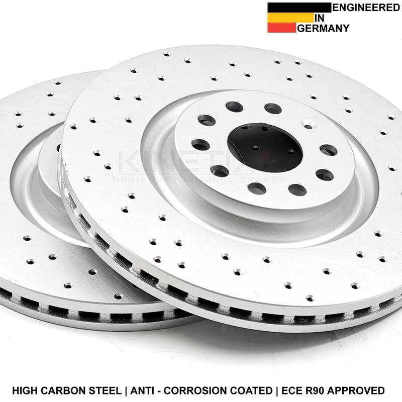 FRONT REAR KINETIX CROSS DRILLED PERFORMANCE BRAKE DISCS MINTEX PADS 340mm 310mm gallery