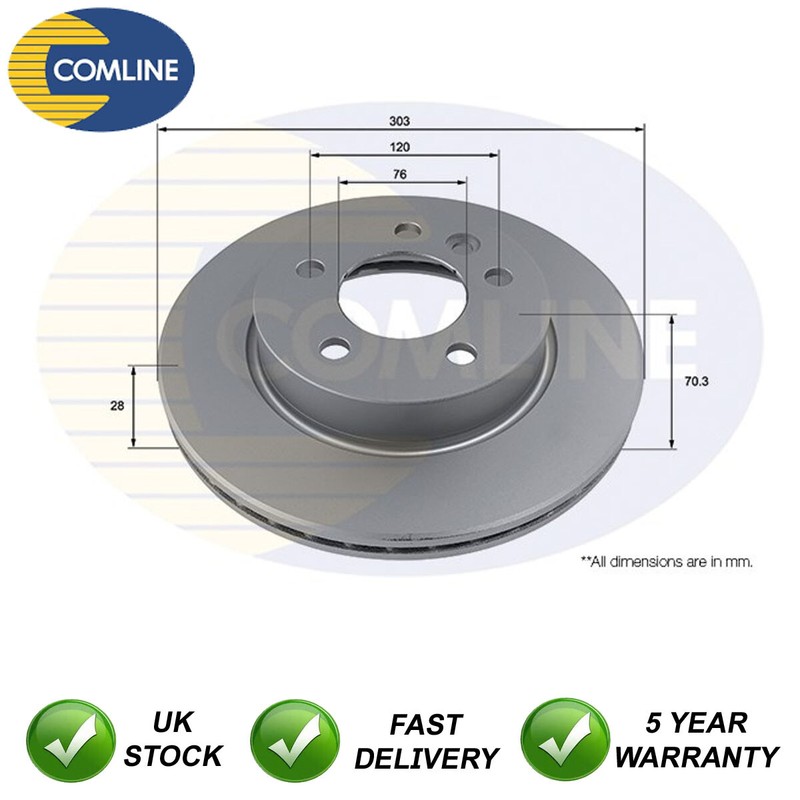 Brake Disc Front Comline Fits VW Crafter Man TGE 2.0 TDi Electric 2N0615301A
