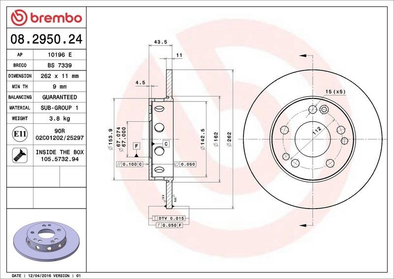 2X Brembo 08.2950.24 Front Solid Brake Discs Fits Mercedes 190 gallery