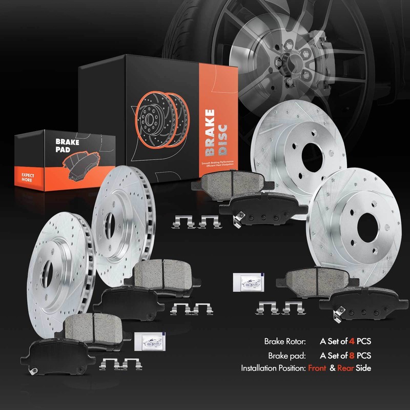 Front & Rear Drilled Rotors & Brake Pads for Chevrolet Malibu 04-12 Pontiac G6 gallery