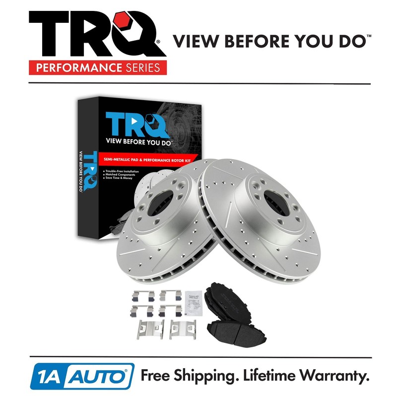 TRQ Front Metallic Brake Pad & Performance Drilled Slotted Coated Rotor New