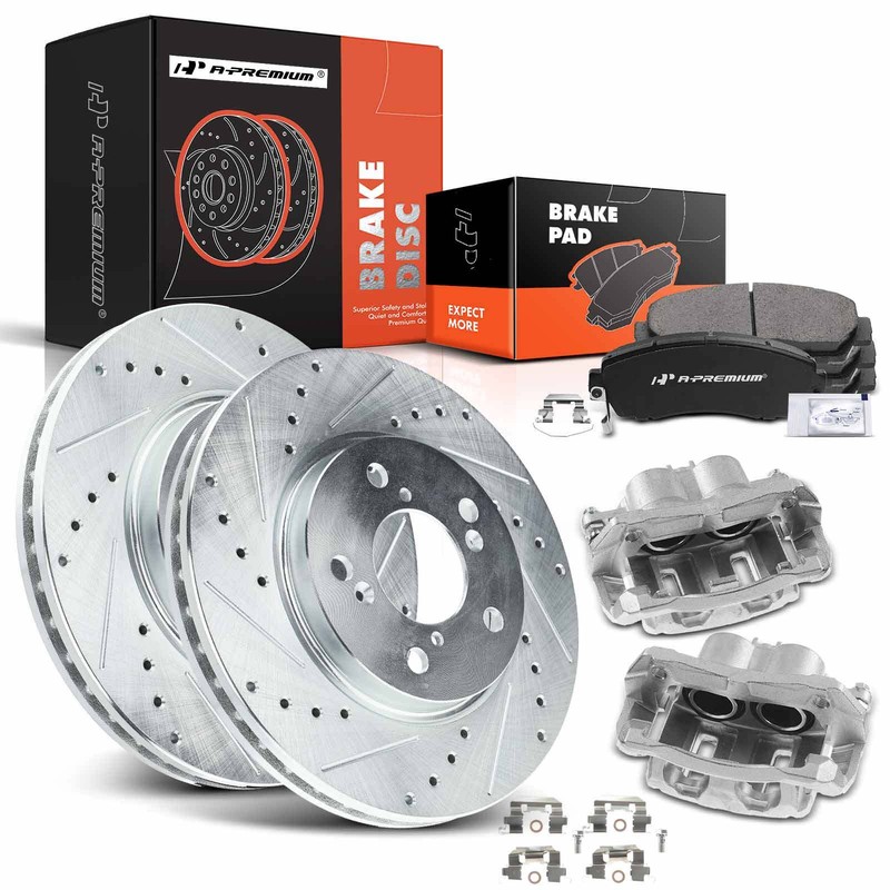 Drilled Brake Rotors & Pads + Brake Caliper Front for Honda Odyssey 2005-2010