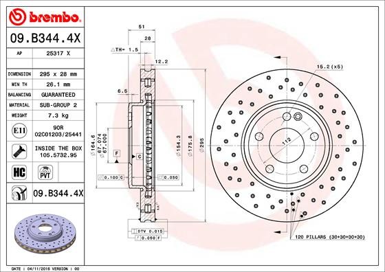 Brembo 09.B344.4X Brake Disc for Mercedes-Benz, Mercedes-Benz (BBDC)