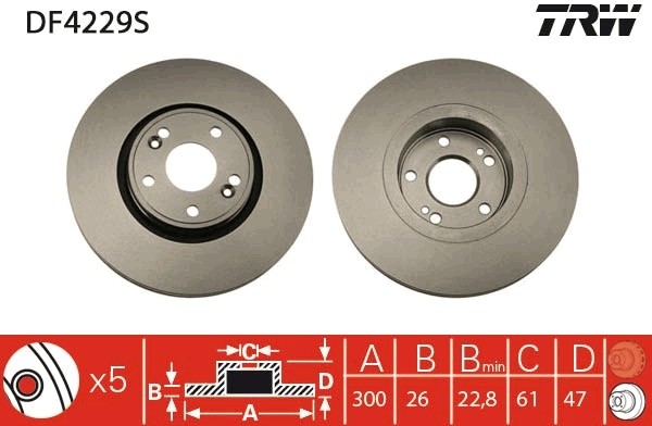 TRW DF4229S Brake Disc for Renault