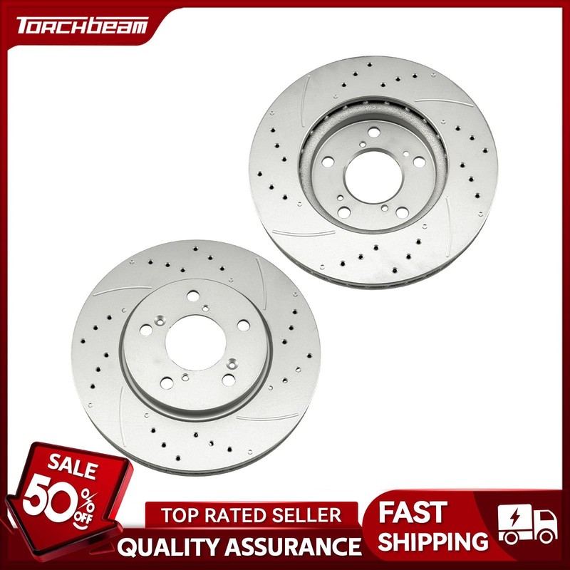 Front Vented Drilled Slotted Zinc Brake Rotor Fit For 2005-2010 Honda Odyssey 2x