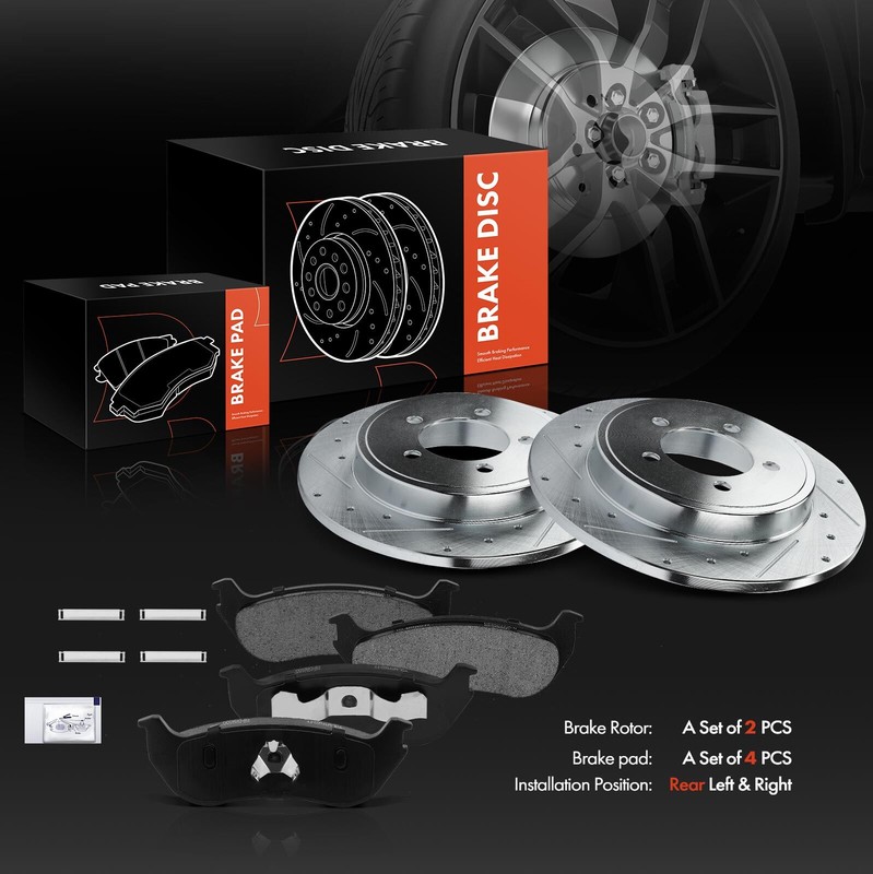 Rear Drilled Brake Rotor & Ceramic Brake Pad for Ford Explorer Mercury 2002-2005 gallery