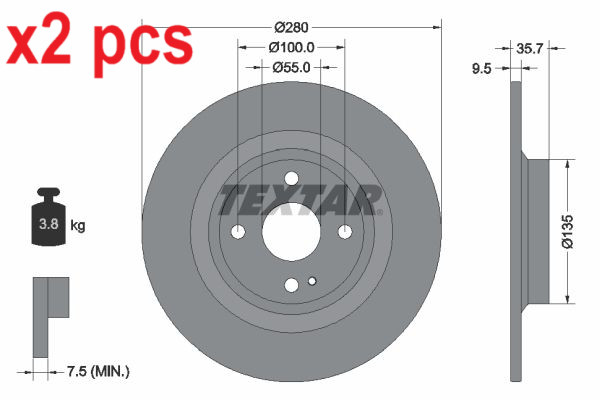 X2 PCS L&R SIDES FITS ABARTH 124 SPIDER 1.4 BRAKE DISC 92320003 TEXTAR