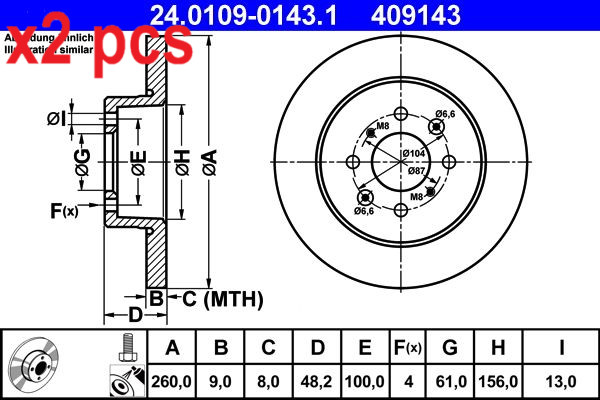 X2 PCS L&R SIDES BRAKE DISC 24.0109-0143.1