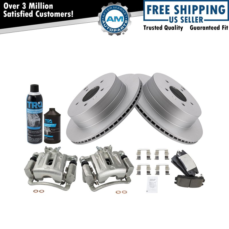 Rear Ceramic Brake Pad Coated Rotor & Caliper Kit w/ Chemicals for Chevy