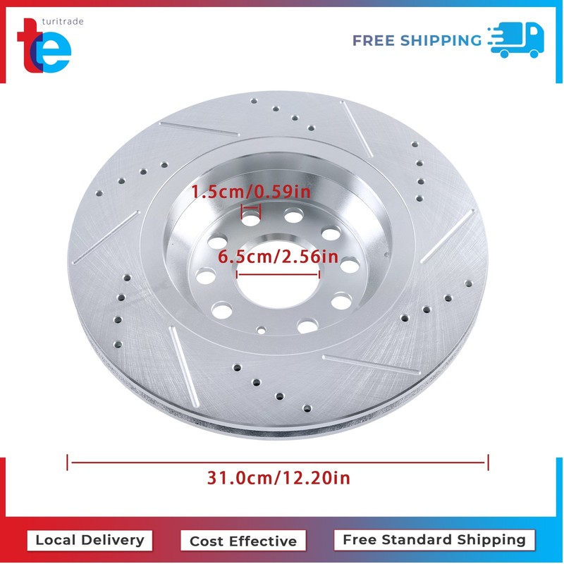 Rear Drilled Brake Rotor & Ceramic Brake Pad For Volkswagen Golf R Audi 309.9mm gallery