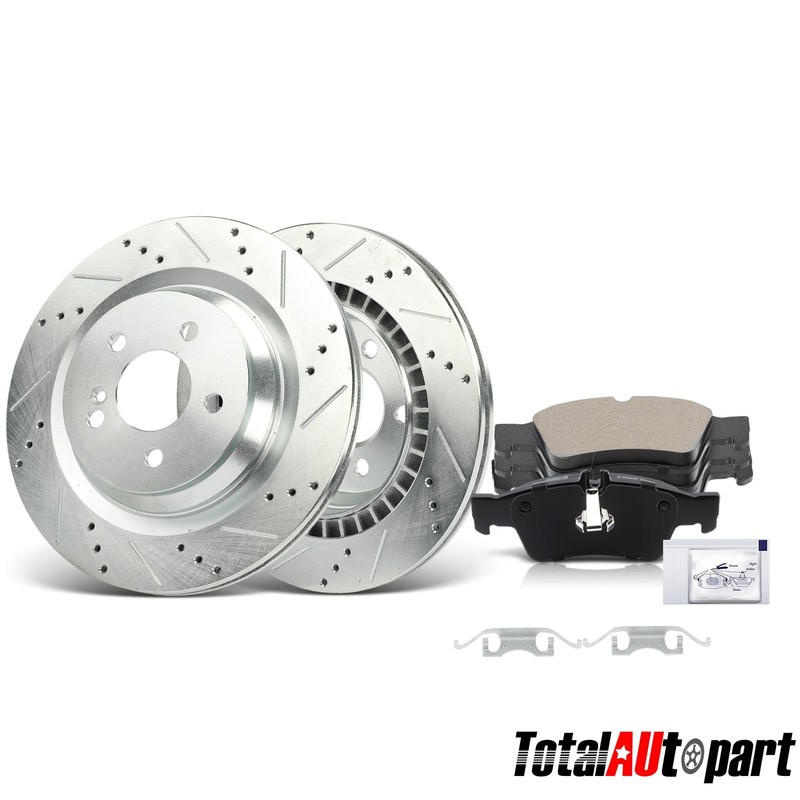 6Pcs Drilled Rotors & Ceramic Brake Pad for Mercedes-Benz S350 12-13 SL550 Rear