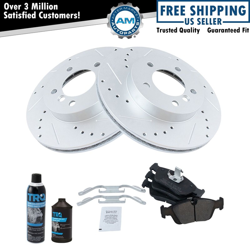 Performance Drilled Slotted Rotor & Metallic Brake Pad Front Kit w/Chemicals