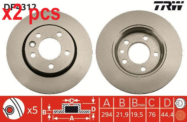 X2 PCS L&R SIDES REAR BRAKE DISC DF4312