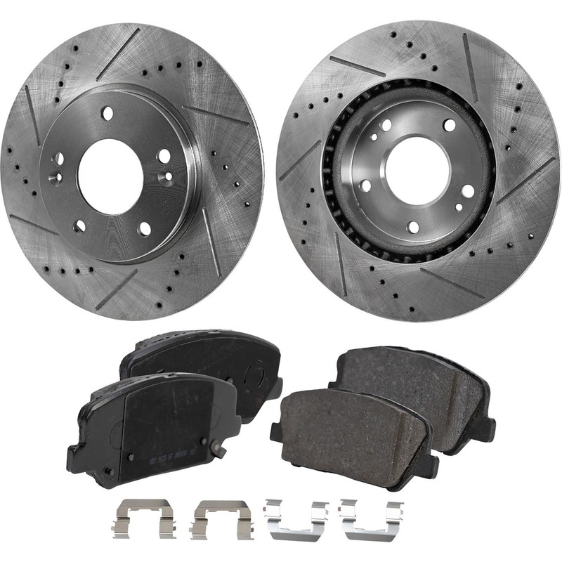 Brake Disc and Pad Kit For 2013-2016 Hyundai Veloster Front LH RH Cross-drilled
