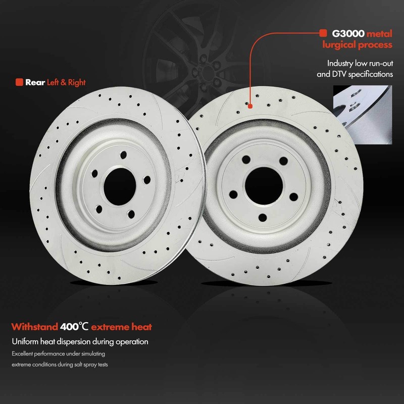 2x Rear Side Drilled Brake Rotors for Jaguar S-Type XF XJ XJ8 XJR XKR Super V8 gallery