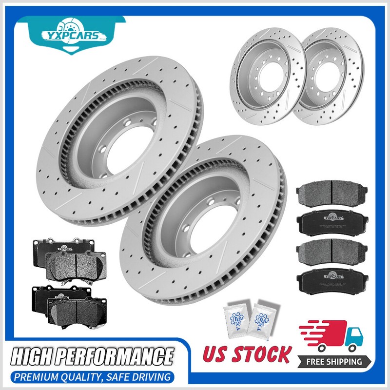 Front Rear Drilled Rotors Ceramic Brake Pads For Lexus GX460 Toyota 4Runner
