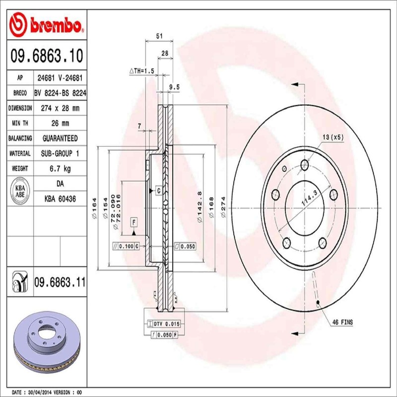 Front Rotor Fits 1995-2002 Mazda Millenia 09.6863.11 gallery