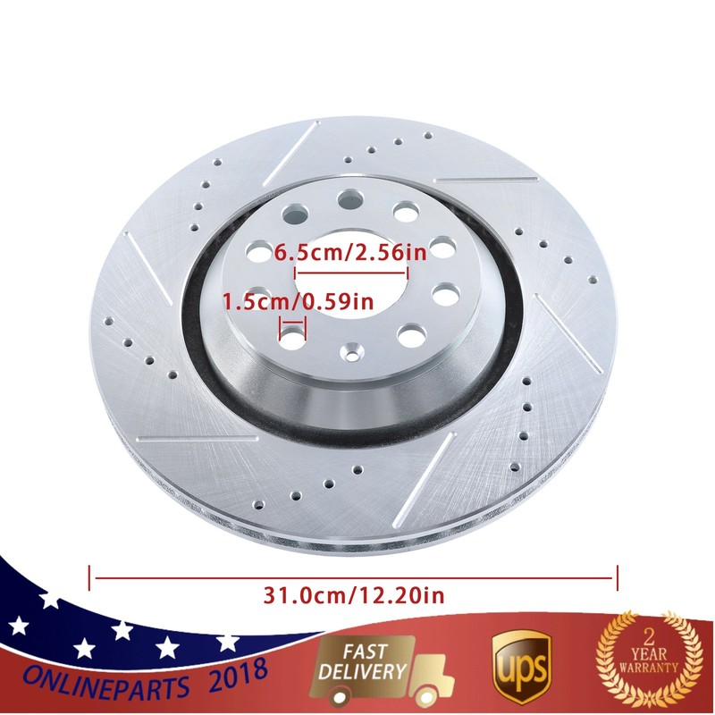 Drilled Brake Rotor & Ceramic Brake Pad For Volkswagen Golf R 2015-2019 gallery