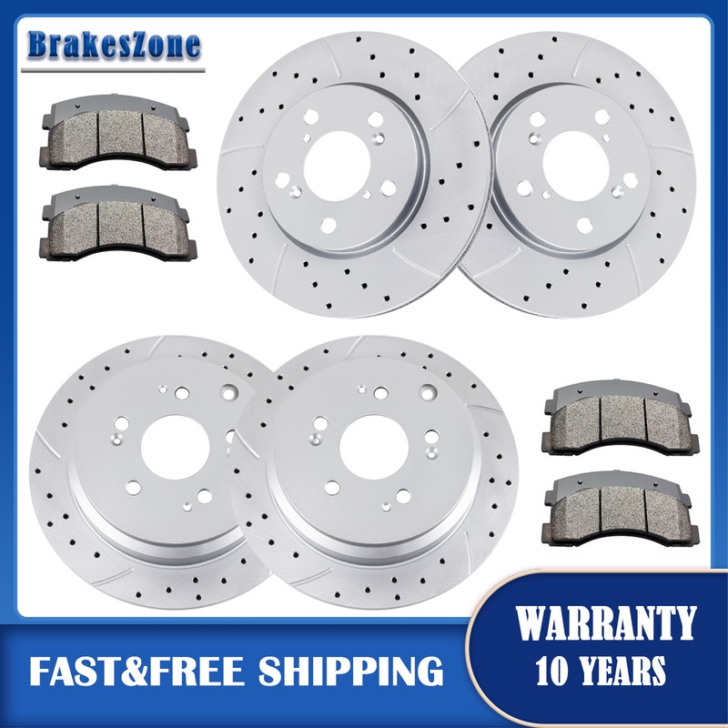 296mm Front & 313mm Rear Brake Rotors Pads fit for Honda Odyssey 2005-10 Drilled