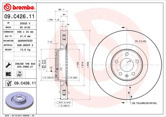 Brembo 09.C426.11 Brake Disc for Audi