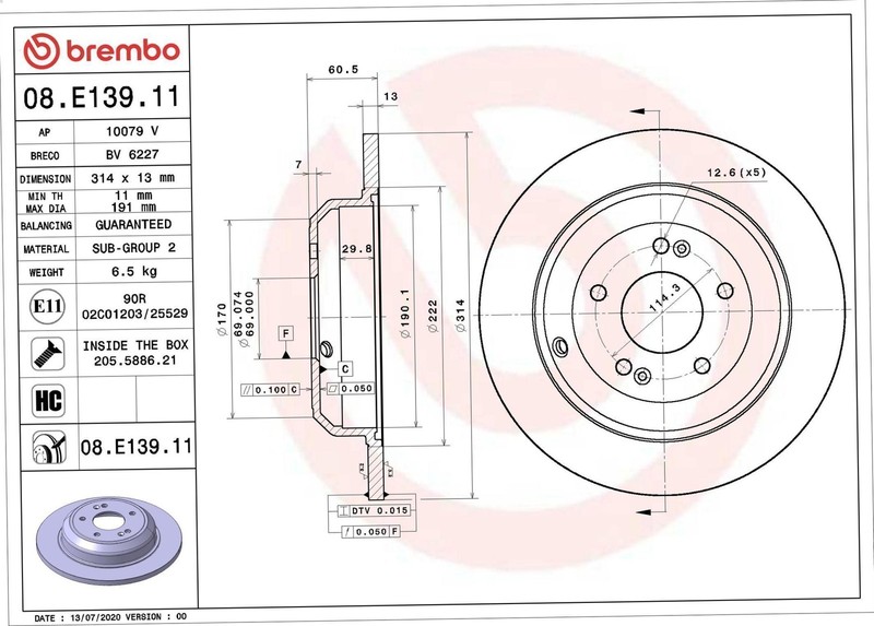 1X Brake Disc Brembo 8.E139.11 for Kia Stinger (CK) 2 2017-2023 gallery