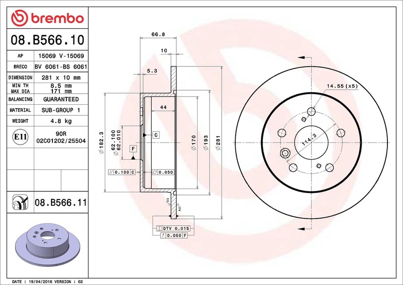 2x Brake Discs Pair Solid Rear 281mm 08.B566.11 Brembo Set 4243106110 4243106140 gallery