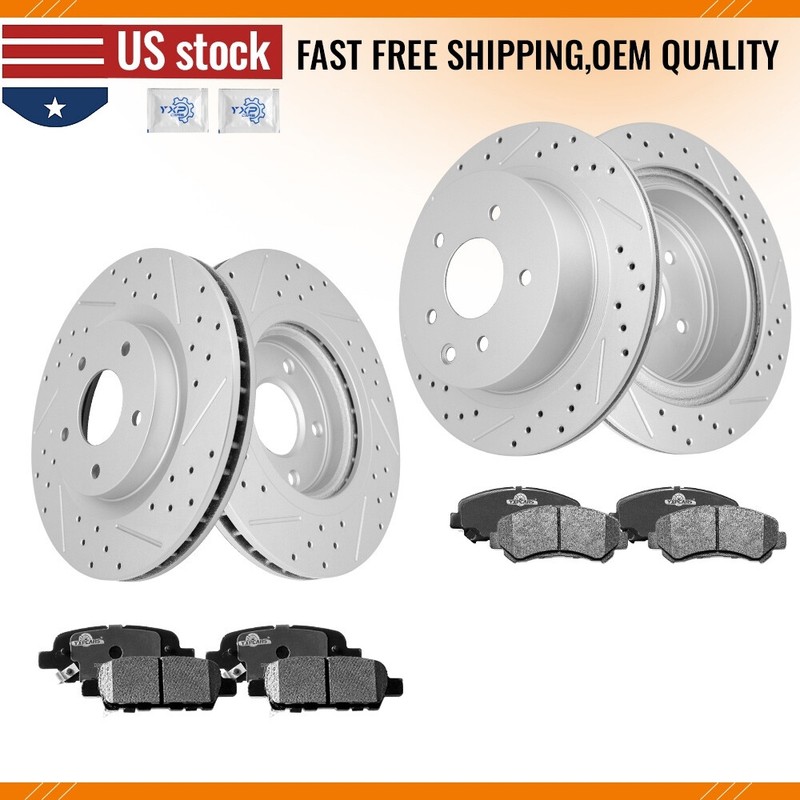 Front And Rear Drilled Rotors & Ceramic Pads Set for 2008 – 2013 Nissan Rogue