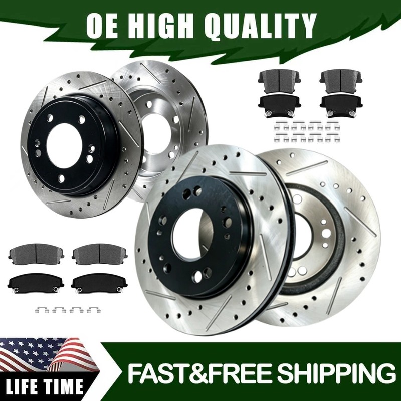 Front Rear Drilled Rotors Brake Pads for Chrysler 300 Dodge Challenger 2015 2016