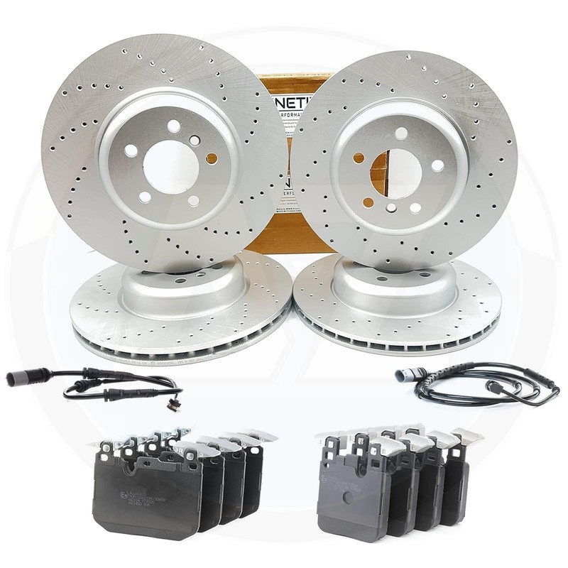 FOR BMW 335d 435d DRILLED FRONT REAR BRAKE DISCS PADS WEAR SENSORS 370mm 345mm