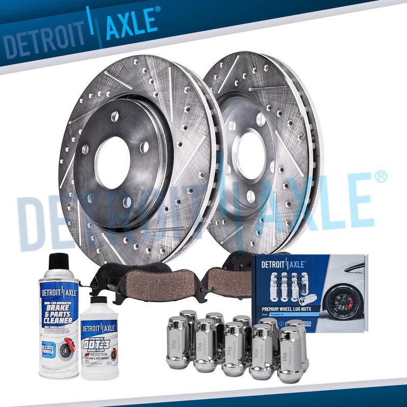 Front Drilled Rotors Brake Pads +10pc Lugnuts for 2002-2005 Explorer Mountaineer