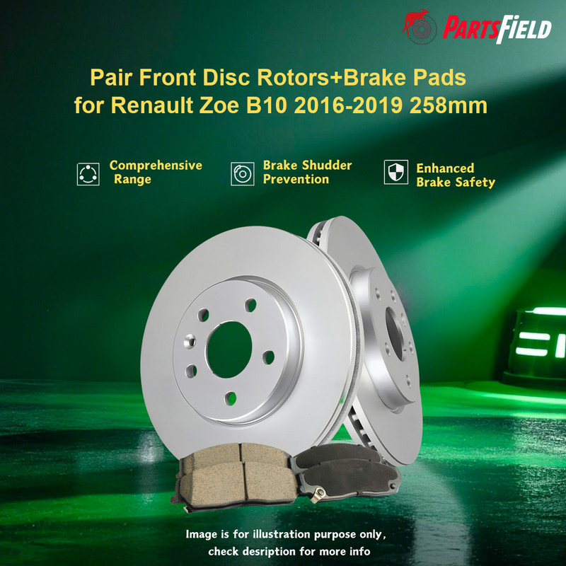 Pair Front Disc Rotors+Brake Pads for Renault Zoe B10 2016-2019 258mm