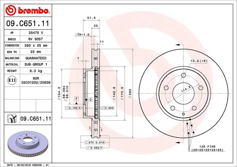 Brembo Front Disc Brake Rotor for Mazda CX-3, 3, 3 Sport (09.C651.11) gallery