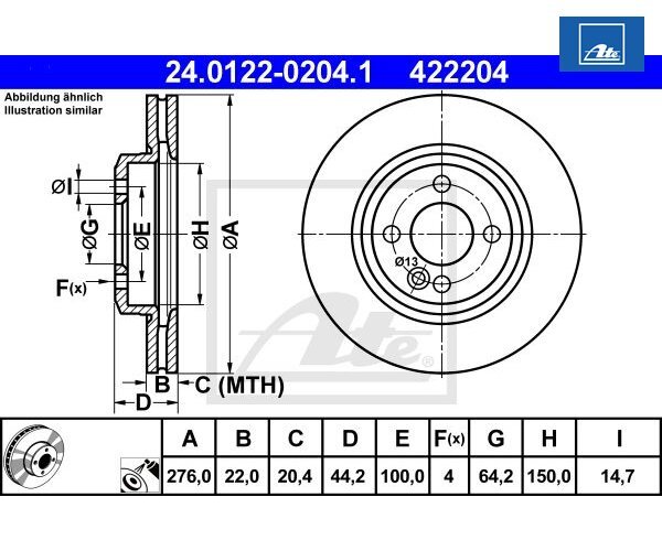 2 pieces brake disc ATE 24.0122-0204.1 for Mini Mini