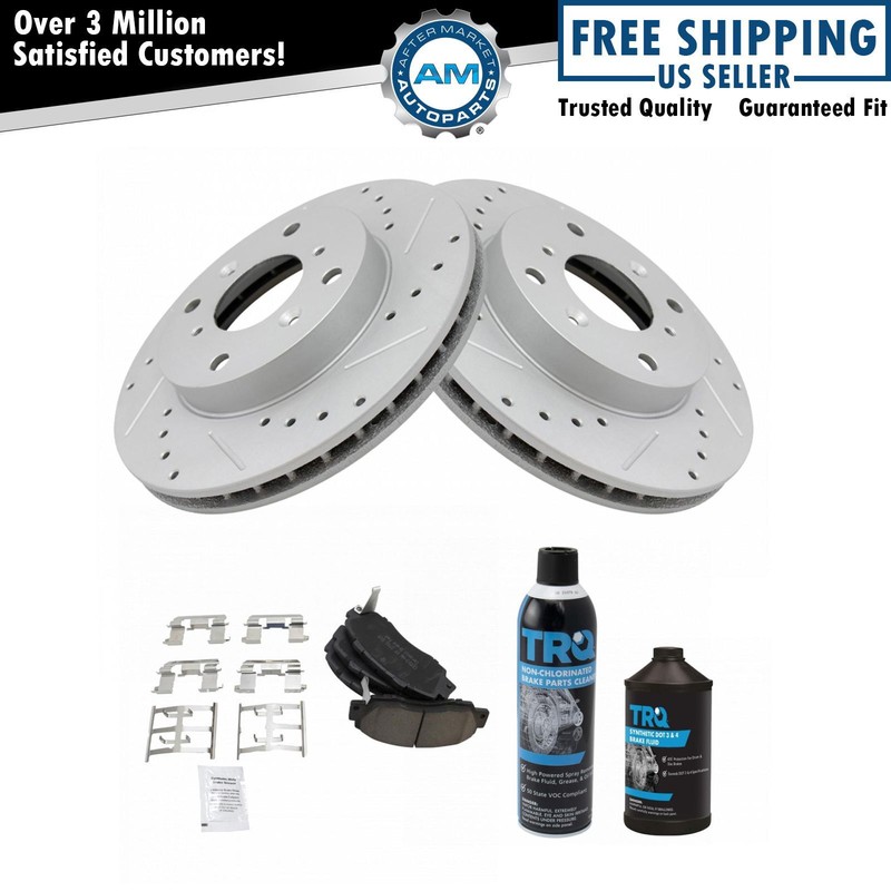 Front Ceramic Brake Pad & Performance Coated Rotor Kit w/Chemicals