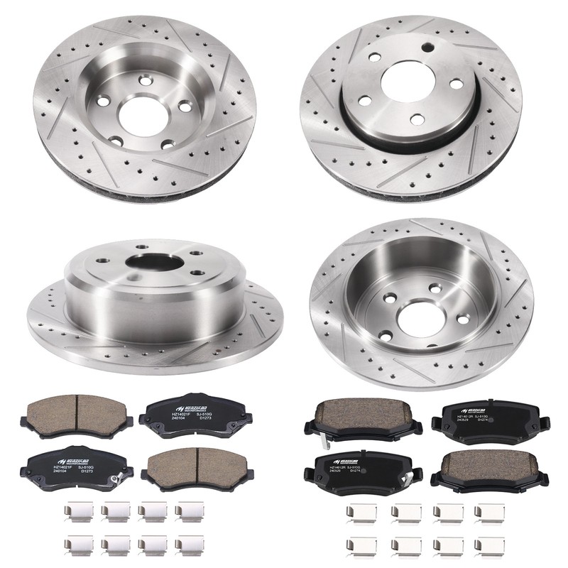 Front & Rear Drilled Brake Rotors Brake Pads set for 2007-2018 Jeep Wrangler JK