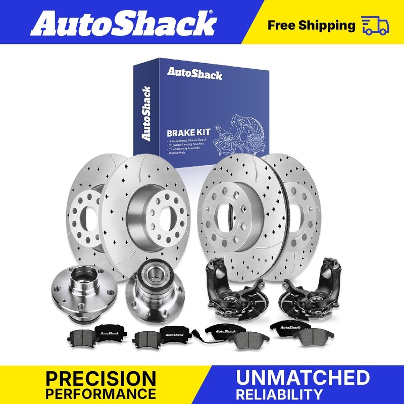 Front Rear Drilled Slotted Brake Rotor Premium Pad Knuckles Hub for VW, Jetta 05