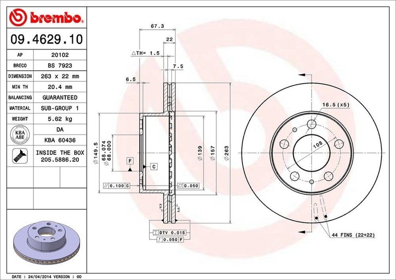 Front Rotor Fits 1975-1989 Volvo 245 09.4629.10