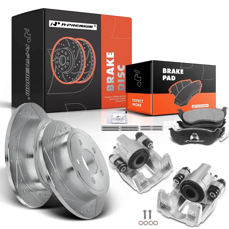 Rear Drilled Rotor & Ceramic Pads + Calipers for Jeep Liberty 03-07 TJ Wrangler