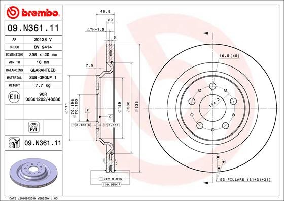 Brembo 09.N361.11 Brake Disc for Tesla
